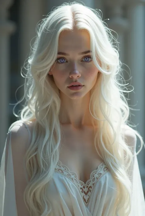 Women, pale skin, saintess, platinum blonde hair, holy, beautiful, purple blue eyes