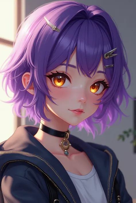 Purple hair, Golden eye, Semi-realistic, Mutaegam ?  casual outfit