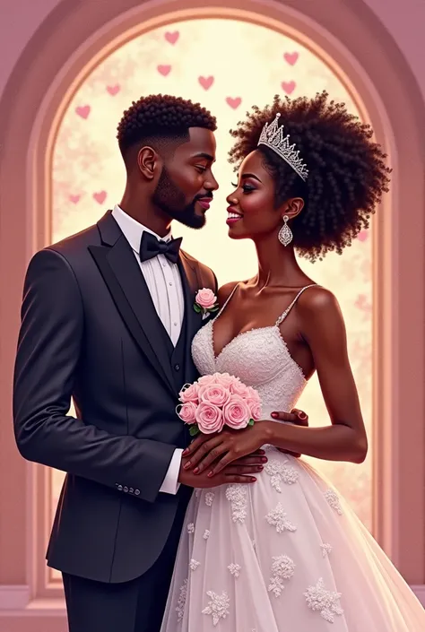  faire un logo ( Dior &OUSMANE  ) autour un couples noirs  vêtu en tenu de mariage avec les couleur Rose et violet 