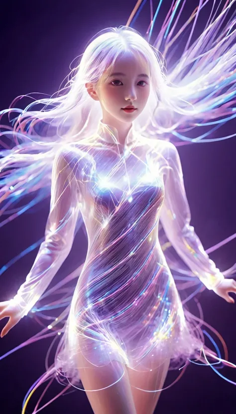 bailing_particles,bailing_lines,Lines of light,Particles of Light,A girl made of particles,The density of lines at the finger part is high,(white hair:0.3),