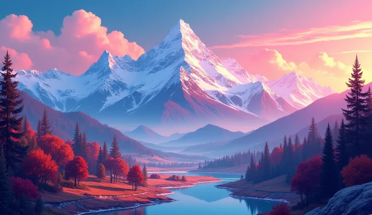 aesthetic background full of colors, modern, mountains