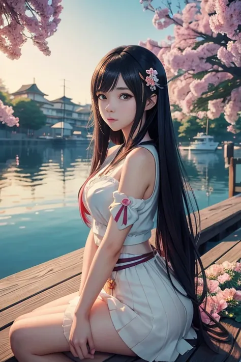 anime girl sitting on a dock with flowers, seductive anime girl, beautiful alluring anime woman, beautiful alluring anime teen, ilya kuvshinov with long hair, beautiful anime girl, attractive anime girl, trending on cgstation, ilya kuvshinov. 4 k, artwork ...