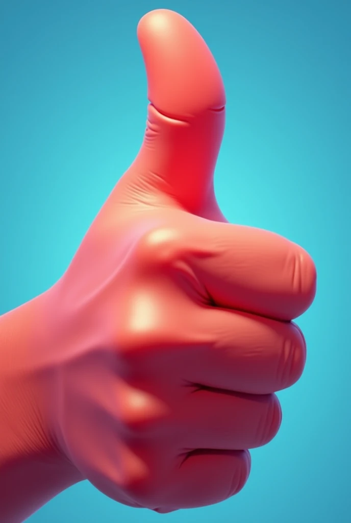 a close down of a red thumbs up sign with a blue background, vector art inspired by Daryush Shokof, shutterstock contest winner, stuckism, thumbs up, thumb up, giving the thumbs up, giving a thumbs up, doing a thumb up, high quality 3d realistic, clean cel...