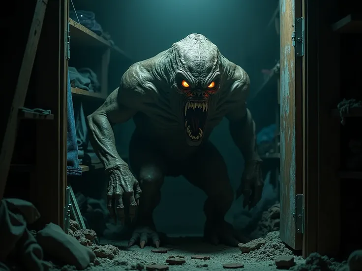 a monster hiding in a dark closet