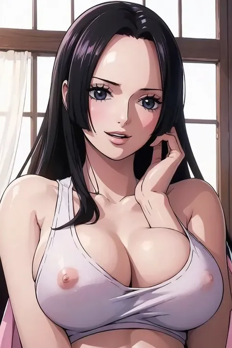 (((masterpiece))), (((best quality))), ((ultra-detailed)), (highly detailed CG illustration), Boa Hancock, (nsfw:1.4), (masterpiece:1.5), Detailed Photo, Smiling, Sexy, (Best Quality: 1.4), (1girl), Beautiful Face, (Black Hair, long Hair: 1.3), Beautiful H...