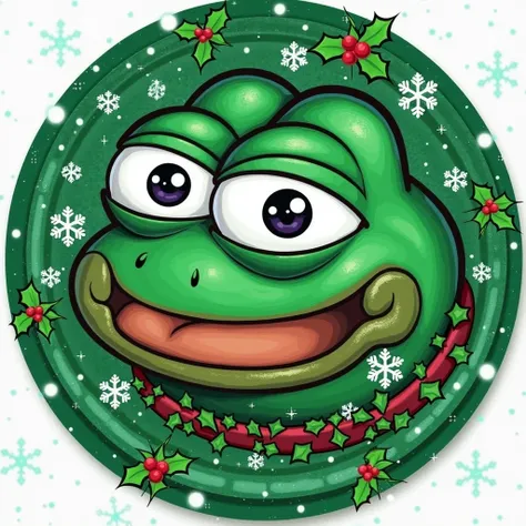 Pepecoin christmas themed art with green coloured coin as provided in image 