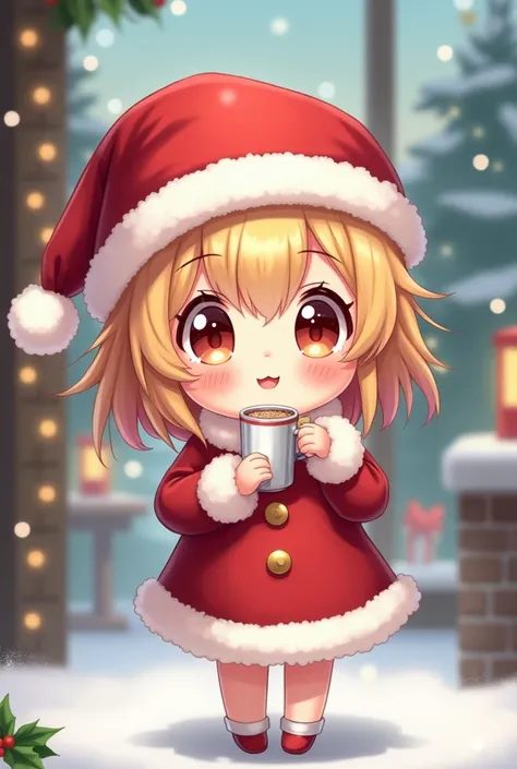  chibi, Anime style girl with a Santa Claus hat

