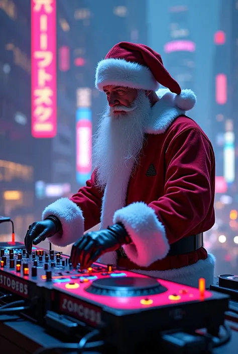 santa claus dj panoramic shot cyberpunk