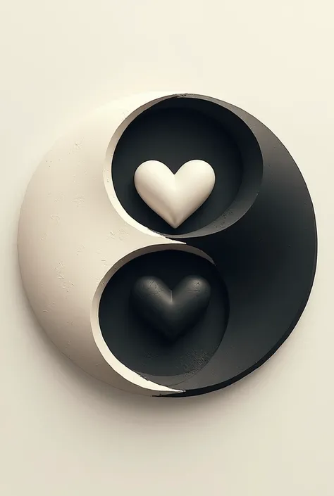 A yin-yang symbol  ,  in the middle of the white side we find a black heart and in the middle of the black side we find a white heart