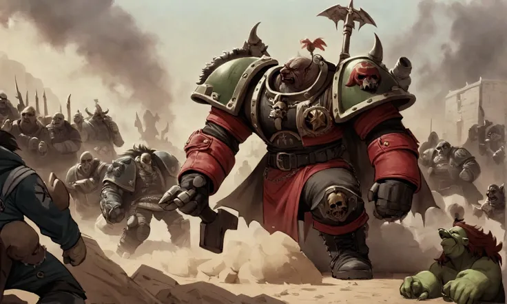 (British Punk, jubilant rage, energetic) Warhammer 40k, an Ork Shaman brings word from Mork or Gork, aliens come to invade. Da Boss is happy. Hopefully his bored boys can get stuck in good. game terms