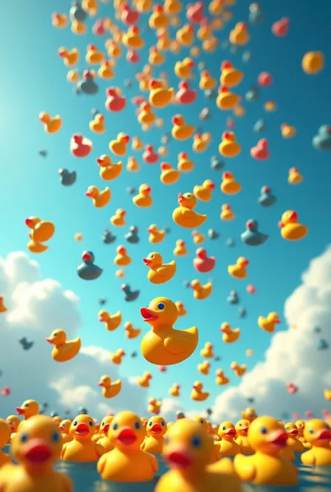 Rubber ducks falling from the sky