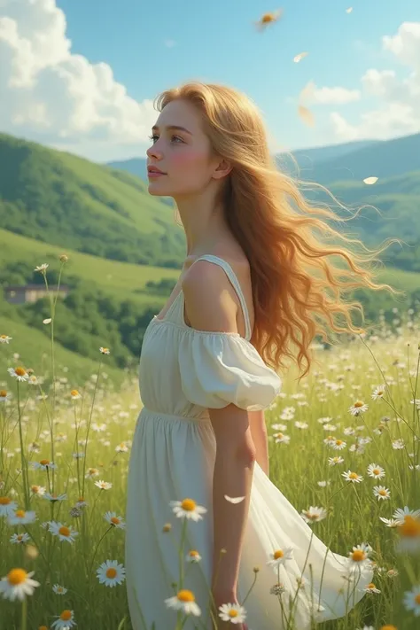 European 22 year old  young girl in the meadow