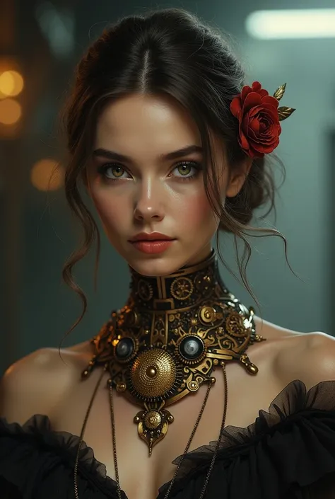 hyper realistic,woman, steampunk,corsage