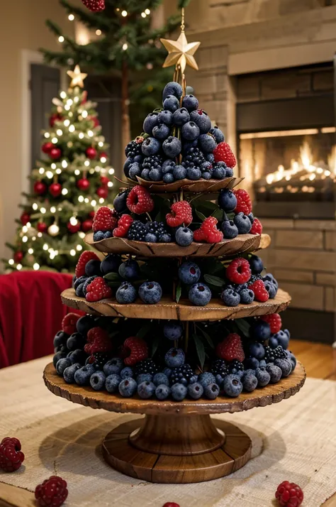 Christmas tree with blueberries and raspberries for decoration 