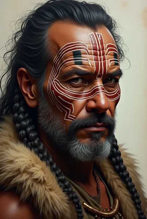  Indigenous man with ancient makeup with very beautiful lines, with very realistic details 