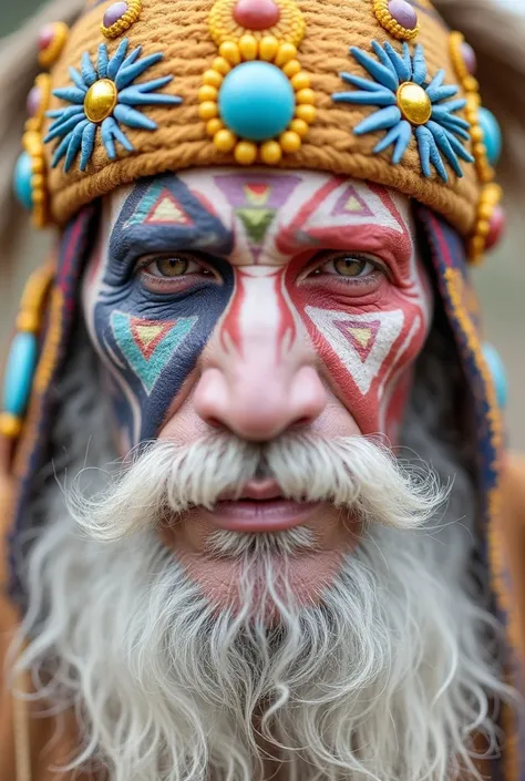 Indigenous man with ancient makeup with a lot of style