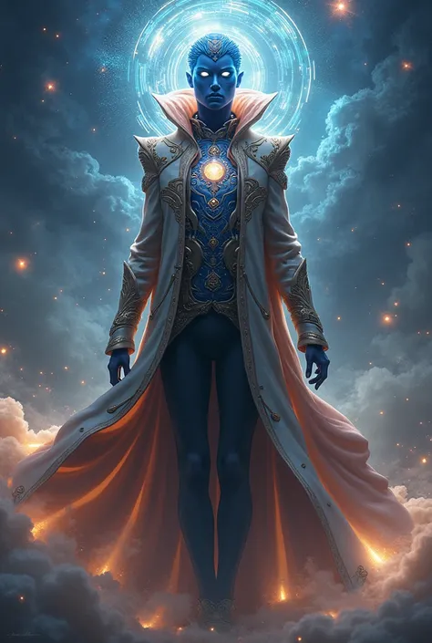 cosmic form character with a cosmic themed long jacket