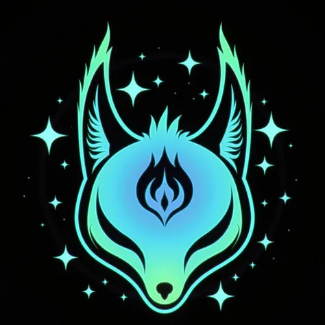 Traditional kitsune mask, neon colors, logo