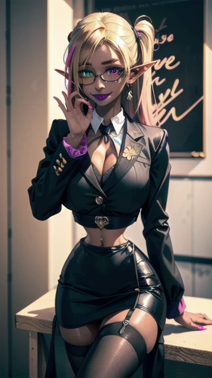 alone , natural Light,  dark elf , high school girl, Japanese gal , (under rim glasses:1.6) ,(Transparent box)
 , ((Place your hands behind your head)) , Emphasis on the crotch , sexual excitement , Noise Reduction , easy negative , darkskin style ,
(blond...