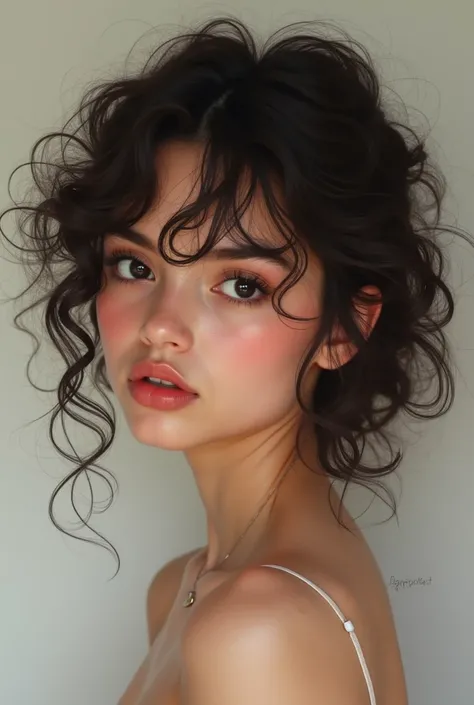 Create a teenager with hair full of curls and full lips 