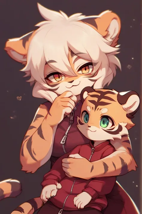 Shimajiro, the striped tiger, Shimajiro and his mother , (heart is beating fast:0.5), Twisted Maternal love , I want to hug you , (creepy:0.5) , Dimly lit room , euphoria , ooze , open zipper  together