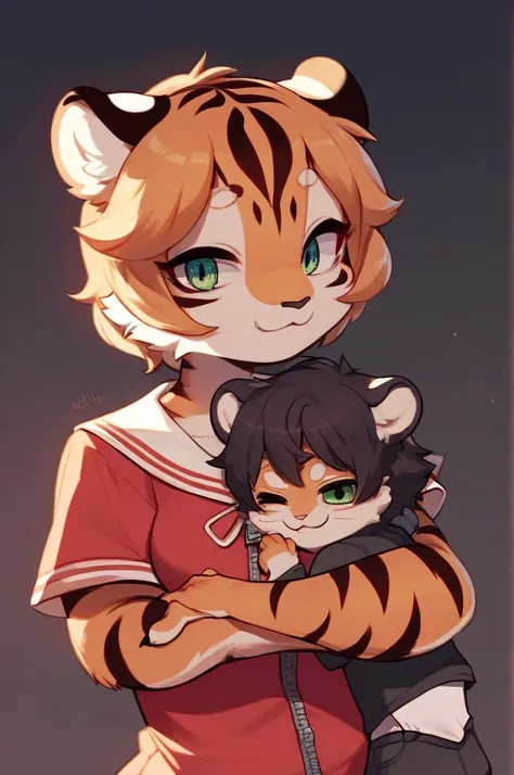 Shimajiro, the striped tiger, Shimajiro and his mother , (heart is beating fast:0.5), Twisted Maternal love , I want to hug you , (creepy:0.5) , Dimly lit room , euphoria , ooze , open zipper  together