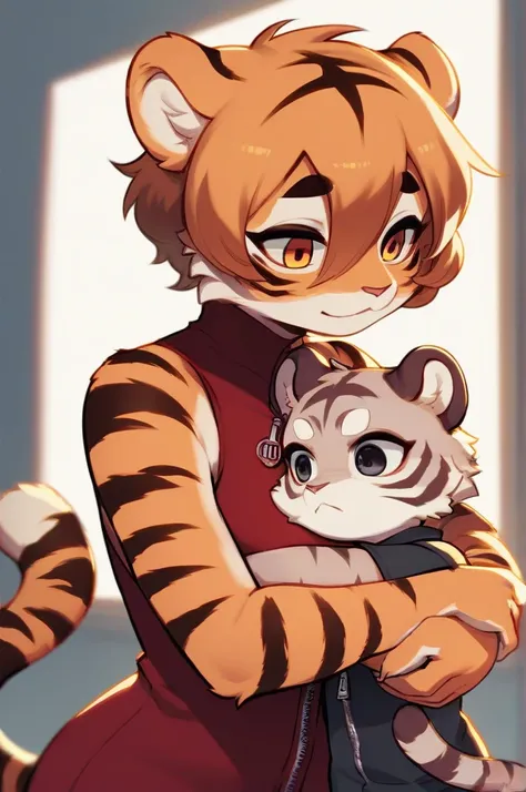 Shimajiro, the striped tiger, Shimajiro and his mother , (heart is beating fast:0.5), Twisted Maternal love , I want to hug you , (creepy:0.5) , Dimly lit room , euphoria , ooze , (opened zipper  together)