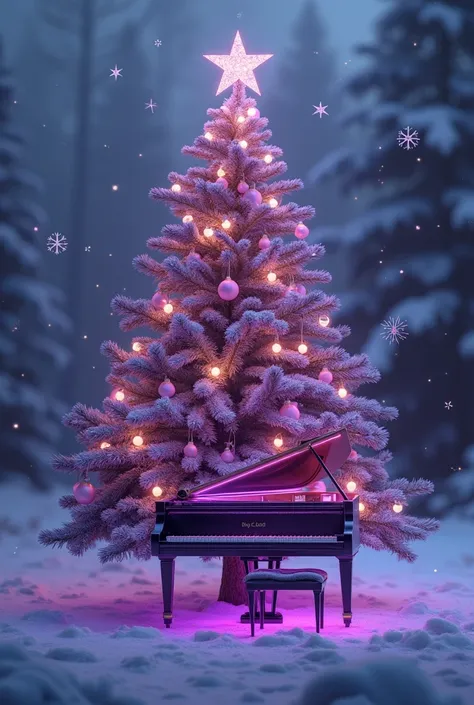 Larbre de Noël avec piano 🎹 incorporer avec une couleur Violet. 