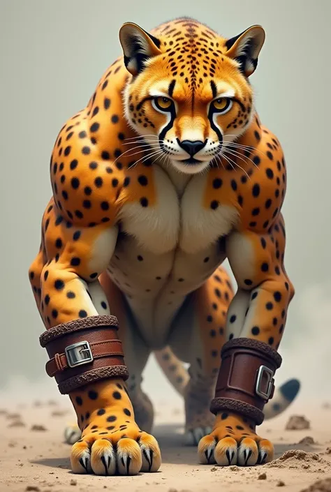 Muscular cheetah with belt on his hand 