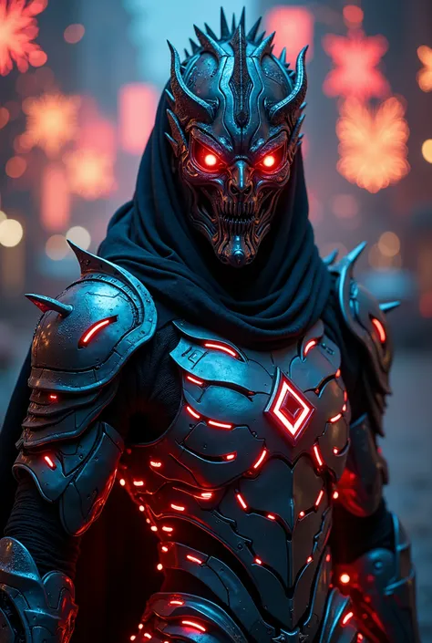 breathtaking cinematic science fiction photo of a portrait of a non human masked Grim dressed as a futuristic mythic beast dressed as The futuristic mythic beast completely masked with no humanlike face features Futuristic Mythic beast with a male body wit...