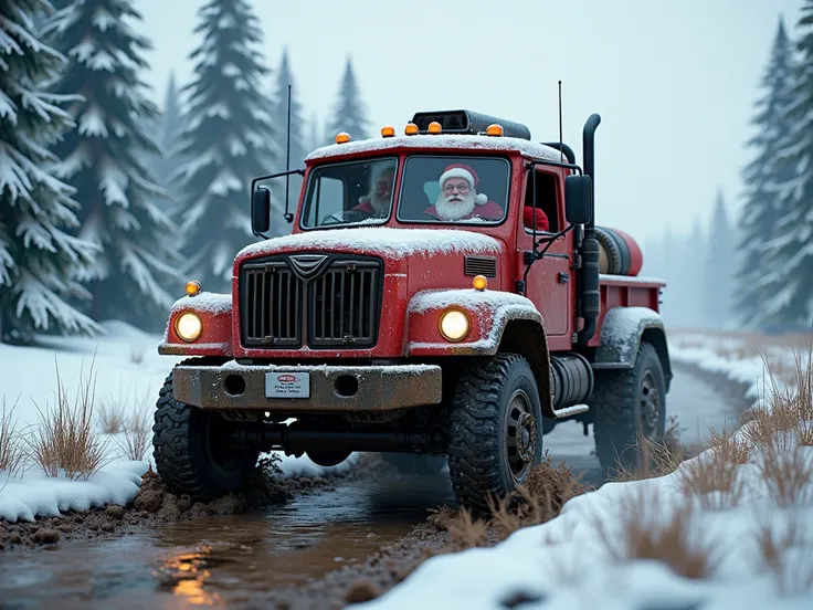 4x4 truck in mud Santa Claus Merry Christmas