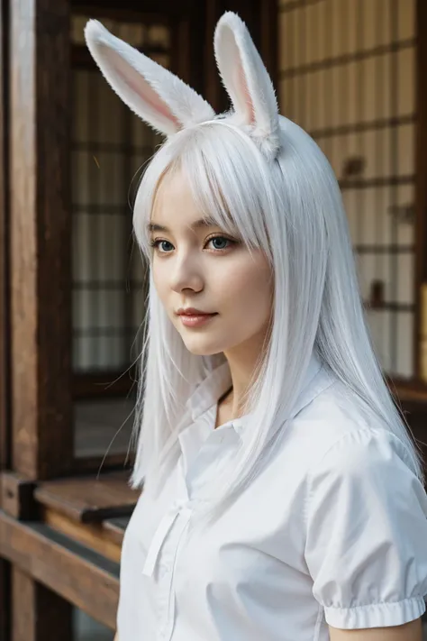 White haired girl, ,rabbit, Half dragon