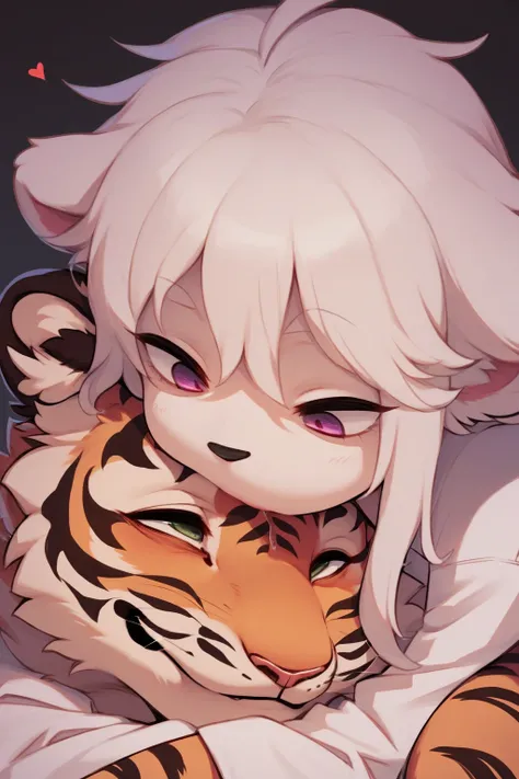 Shimajiro the striped tiger, Shimajiro and his mother , artistic , (heart is beating fast:0.5), Twisted Maternal love , I want to hug you , (creepy:0.5) , Dimly lit room , euphoria , ooze , throat , bold action