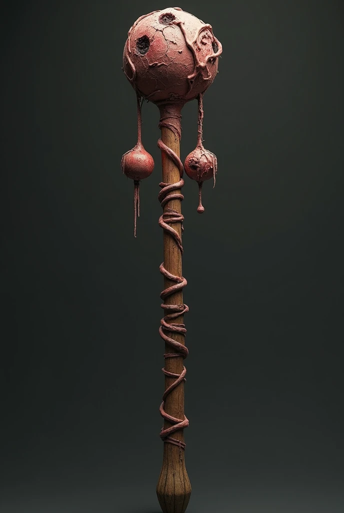 Make a long and wide stick that has to balls hanging from the bottom of the stick and cover it with human skin and the stick to and also make the sticks point round