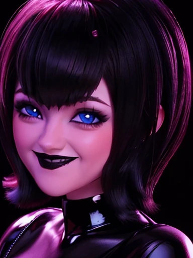 Gothic girl nsfw , black hair,   cute face light smile ,  looking at the viewer blue eyes,   pink cheeks full lips ,  black lipstick ,  Perfect detailed 12k wallpaper 