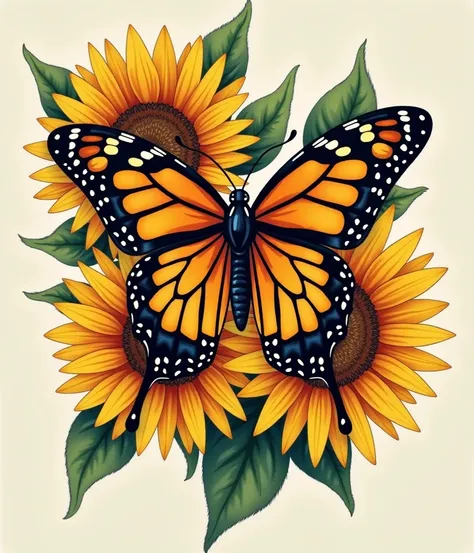 Recreate this butterfly tattoo with some sunflowers