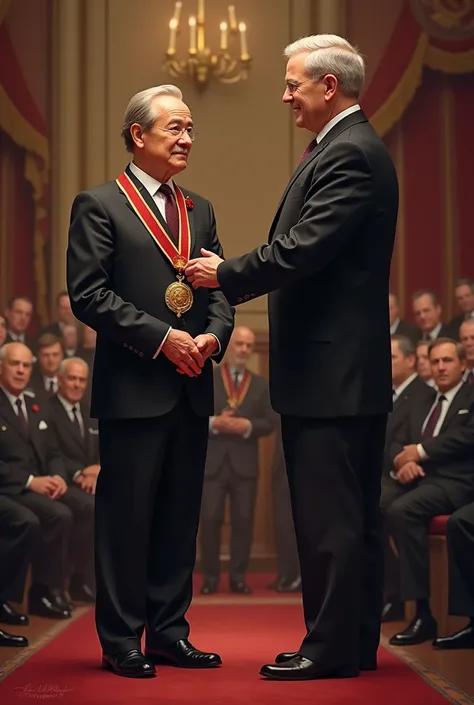 A person receiving a medal