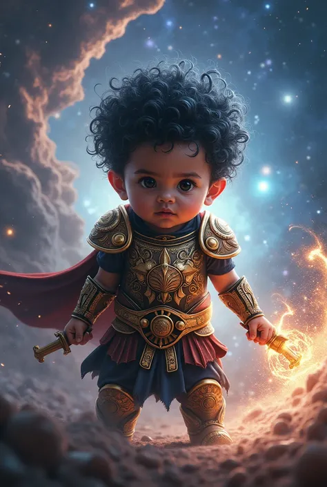  Fonde from the constellation Orion  , a black-haired warrior baby  ,  with a title with the name of Orion Maximilian 