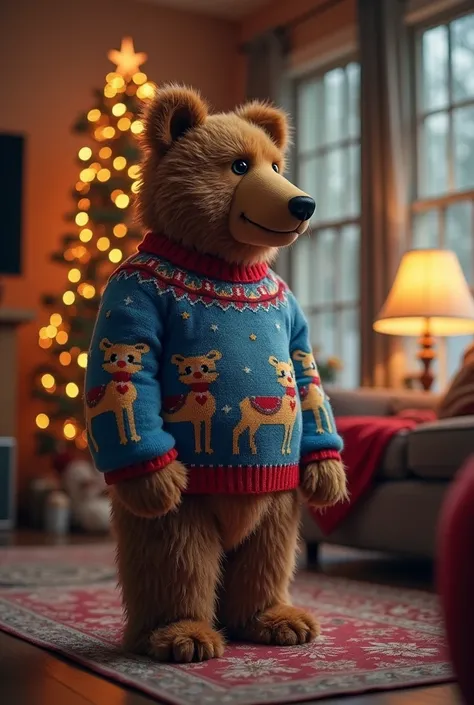  I was thinking my furry male bear something festive involving a front room and my guy
either standing looking off in the distance
I guess my guy dressed with a Christmas theme sweater with the color blue as one of the colors. 