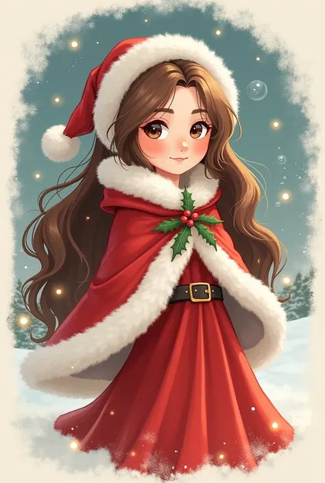 I wanted Christmas Icons of a Brown-haired Girl with Christmas clothes like Mother Christmas in a style similar to this