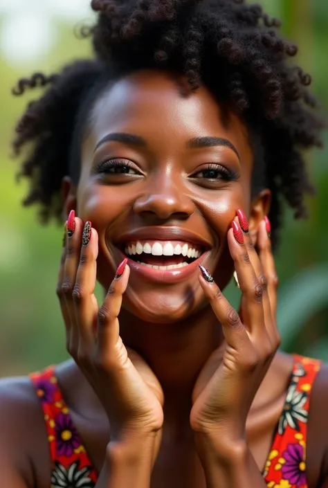 An african woman smiling and showing his nails