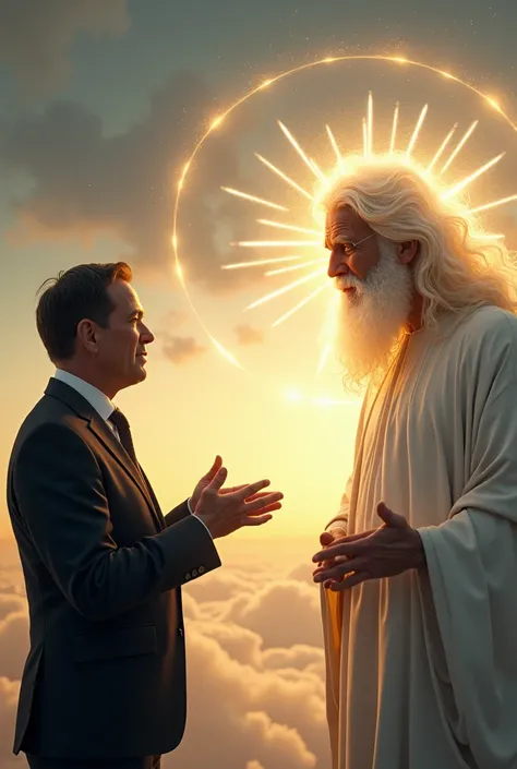 Create an image of Silvio Santos talking to God