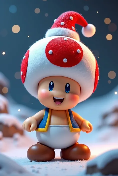 Create a realistic picture of Toad from the Super Mario series with a Santa hat.