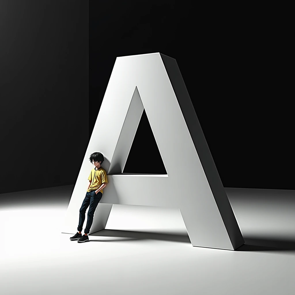 3D Logo ai text reads " a " gambar anime orang bersandar dihuf a besar  theme black and white background diagram