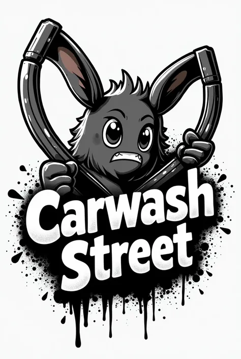 Create a logo that says “Carwash Street” in the form of black and white street art with a Civic slingshot down in the form of an anime 