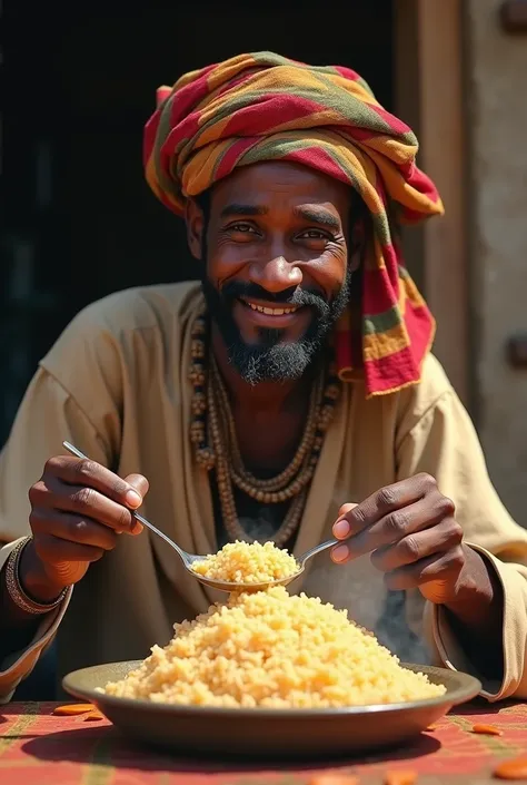 Somali man eating rice 