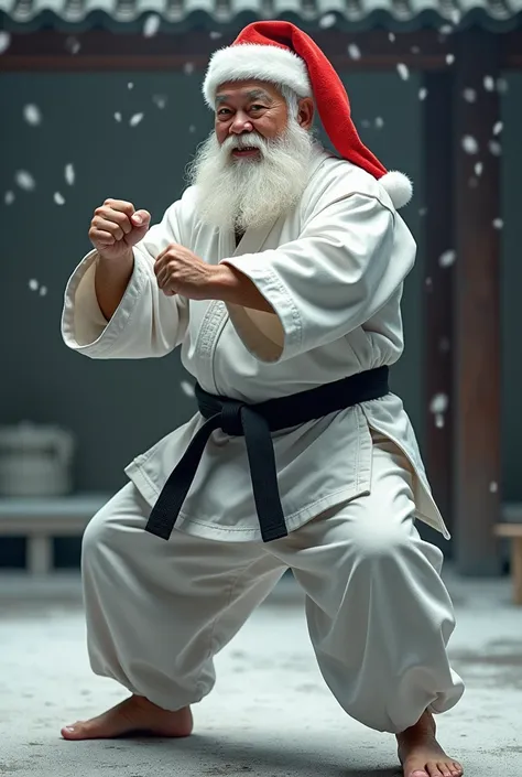 Santa Claus in karate kimono 