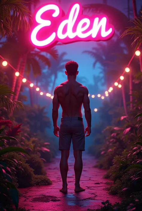 NEON WEDDING-EDEN and A REAL NAKED YOUNG MAN sign in Spanish