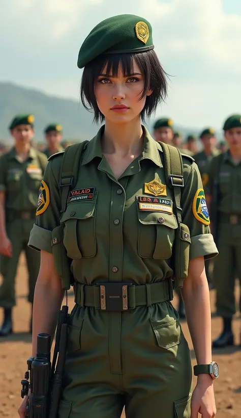 A woman wearing the Brazilian army uniform 