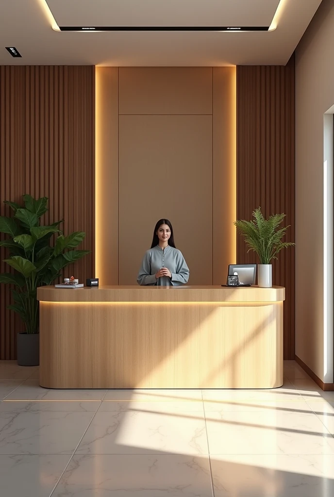 Reception desk of S&S Cement Professionals Limited, with a Pakistani female receptionist